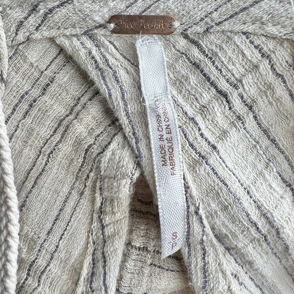 Free People Novelty Ivory Blue Striped Linen Sleeveless Open Back Mini Dress - Picture 11 of 14